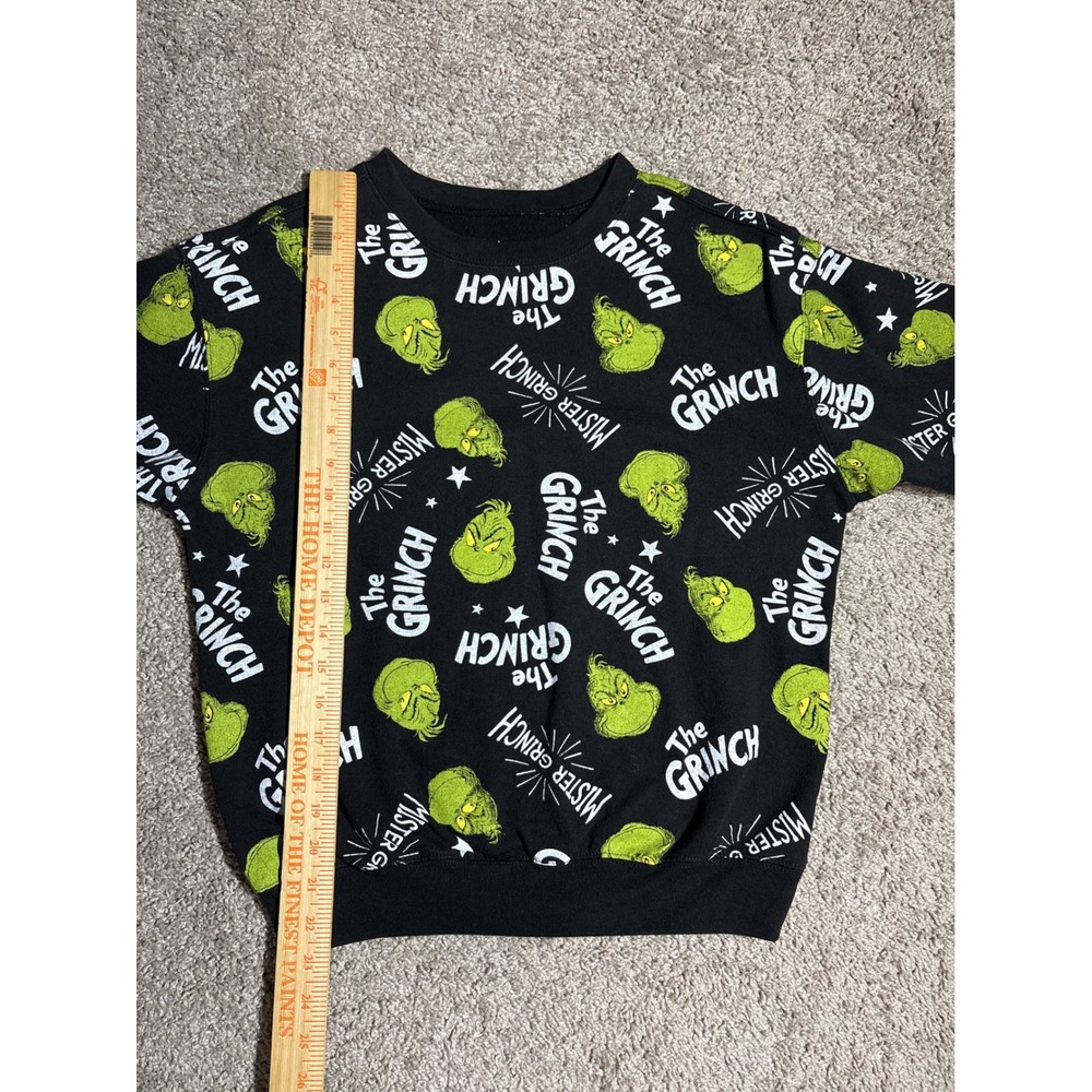 Dr Seuss The Grinch All Over Print Black Crewneck Sweatshirt Small Holiday Mens - Picture 4 of 6